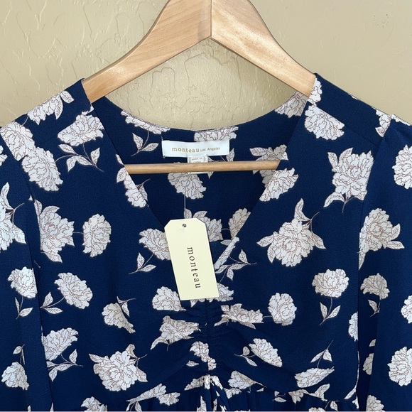 Monteau Blue Flower Patterned Mini Dress - Picture 3 of 7